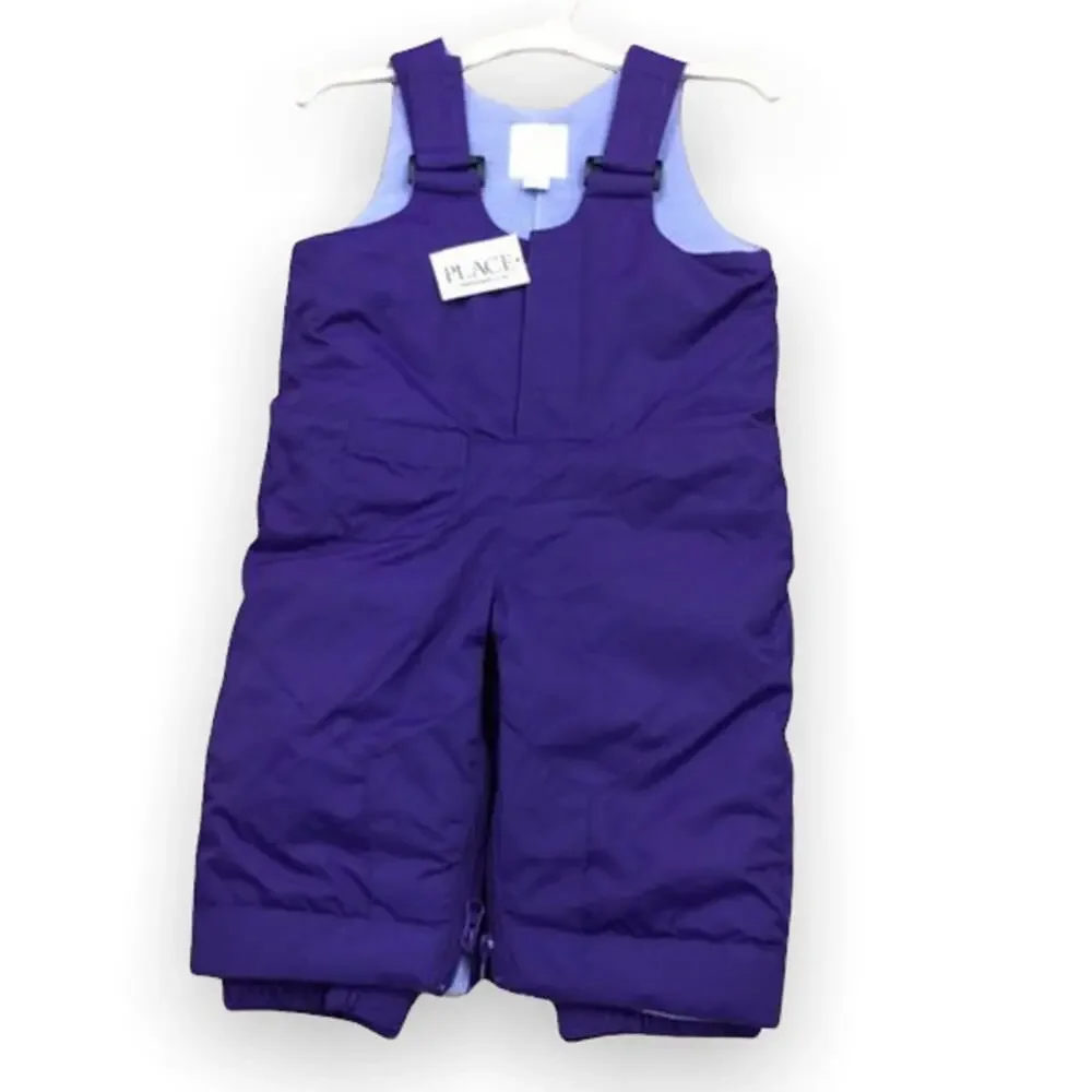 Children's Place Girls Ski Bib Sz 6-9 Months Purple Snow Pants Fleece Lined NEW